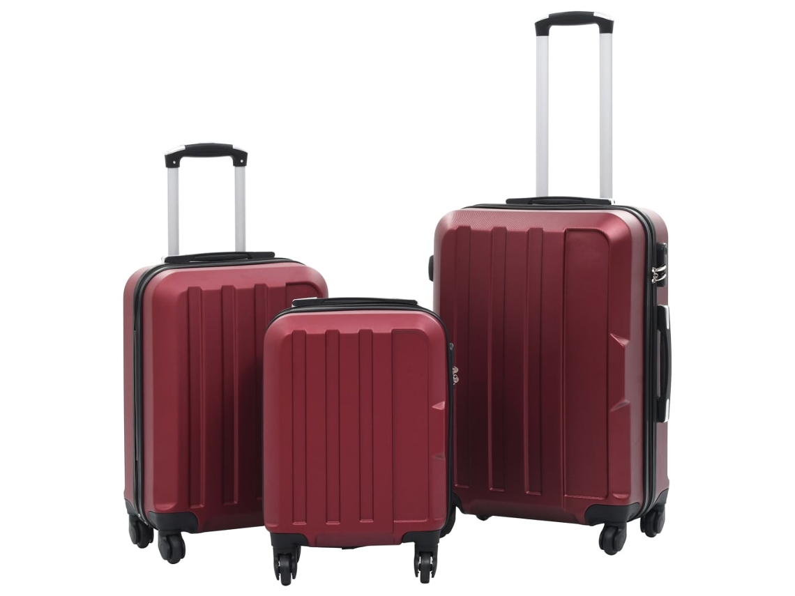 Vidaxl Conjunto De Tróleis Estojo Rígido 3 Pcs Abs Vermelho Tinto