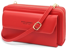 Mala Crossbody Para Telemóvel Com Alça - Carteira Com 12 Ranhuras Para Cartão - Vermelho