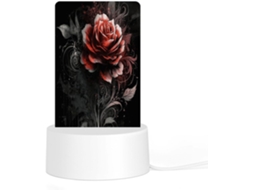 Luminária noturna de acrílico com LED e base de plástico encaixável, com estampa de rosa plana, ideal para quarto.