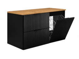 Conjunto De Móveis De Casa De Banho Com Cesto E Tampo, Puxadores Pretos, Preto/carvalho Craft, 100 X 46 X 58,6 Cm