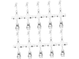 Conjunto de 20 Clips Giratórios para Instalação de Pratos, Aço Inoxidável Dupla Face, Ideal para Lojas e Expositores de Eventos.