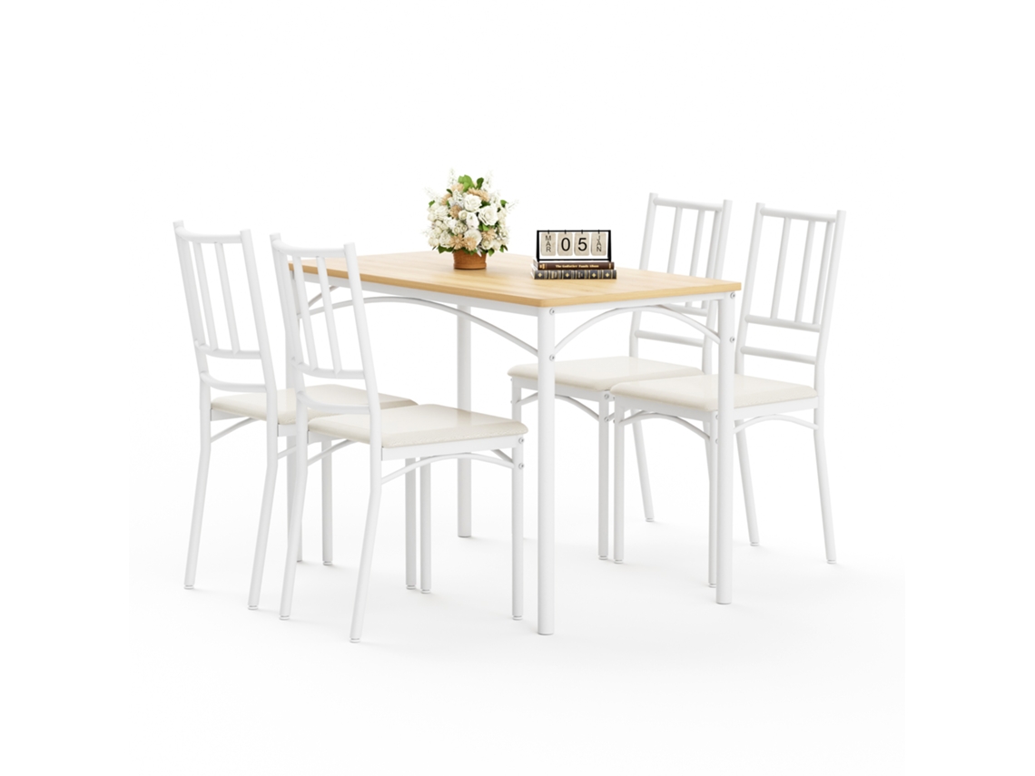 Conjunto Jantar Industrial Natural Branco 4 Cadeiras 110x60x77cm