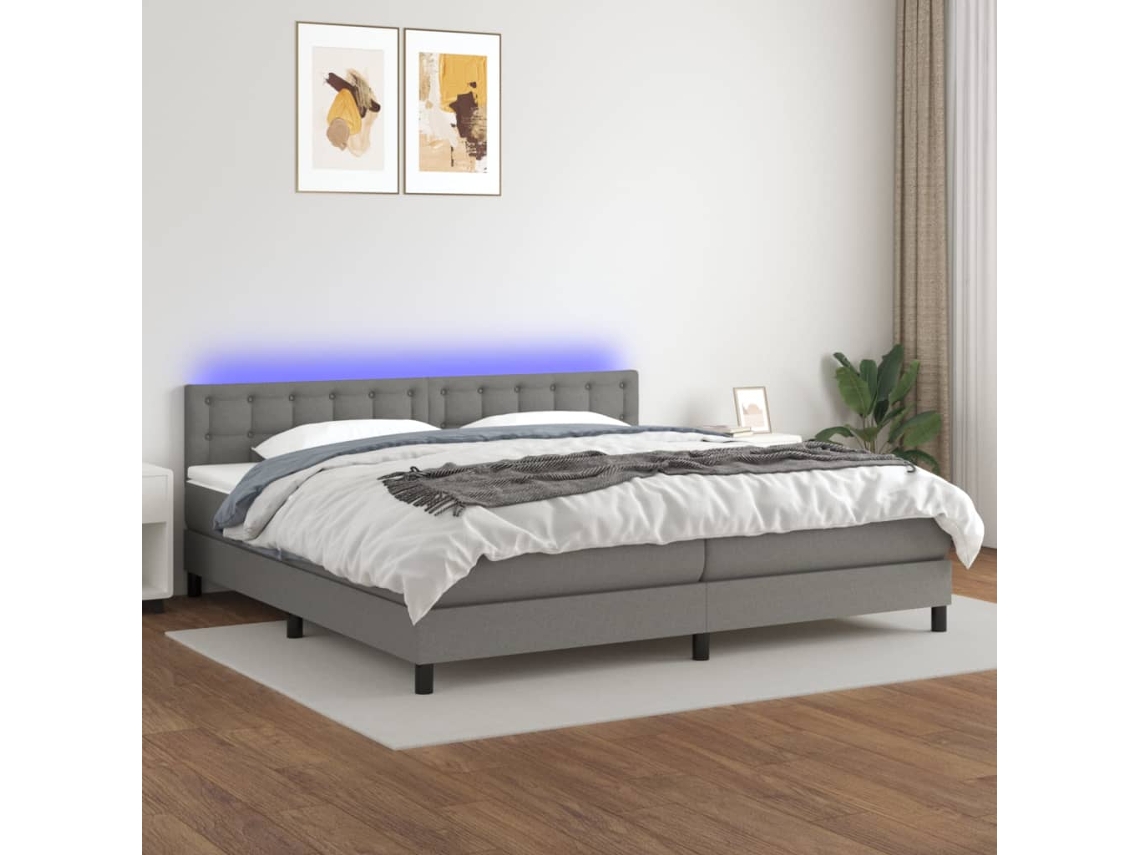 Vidaxl Cama Box Spring C/ Colchão E Led 200x200 Cm Tecido Cinza-escuro