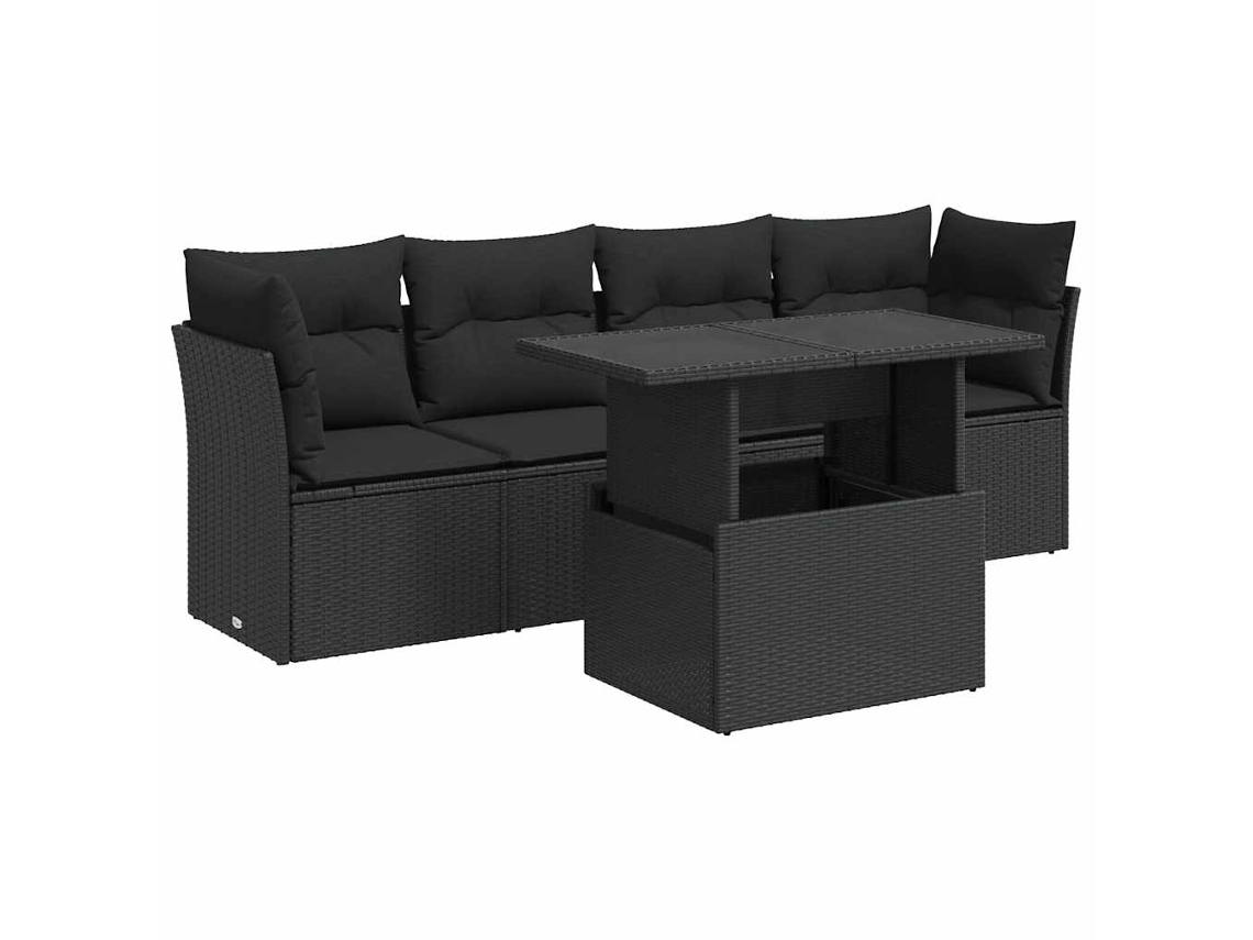 Conjunto de 5 Sofás de Jardim com Almofadões Vime Pe Preto MAISON EXCLUSIVE (5 pcs)