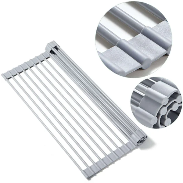 Escorredor de Pratos Dobrável em Aço Inoxidável com Revestimento Silicone Ideal para Pias Cozinhas Pequenas Cinza 52x33 Cm AQUAFORGE
