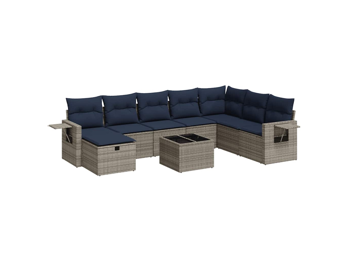 Conjunto de 9 Sofás para Jardim com Almofadões Vime Pe Cinzento MAISON EXCLUSIVE (90x200 cm)