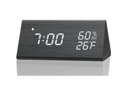 2026-reloj Despertador Digital De Madera Com Tela Led, Sensor De Temperatura E Umidade, Preto Para Quarto