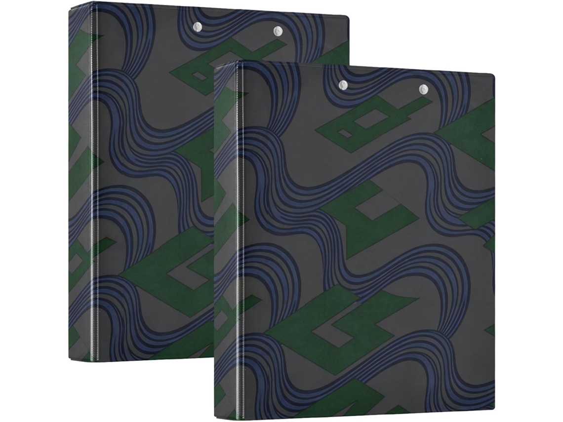 Arquivo abstrato colado com estampa de onda azul escura 1, 5 Polegadas, três anéis com sacolas, pacote com 1 2 de