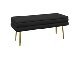 Banco 2 em 1 com espaço de armazenamento, assento de veludo e pés de aço 100x37,5x42 cm preto e dourado PONTOCASA