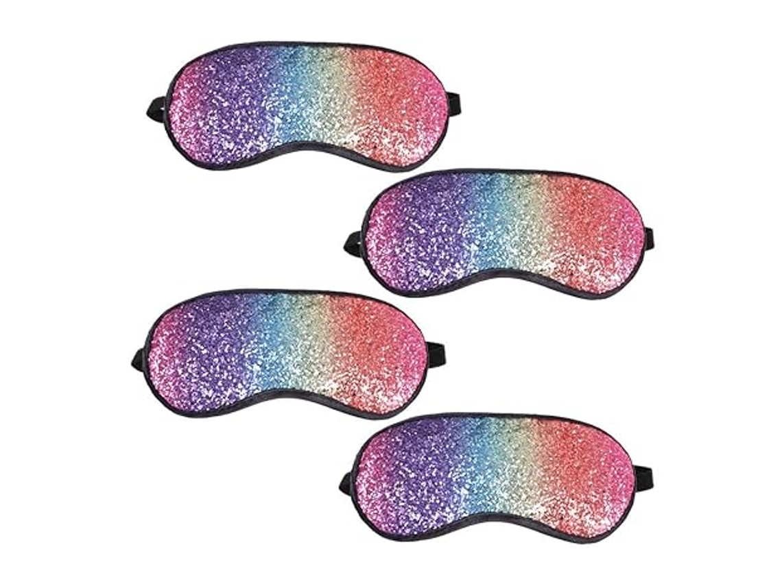 Conjunto de 4 Máscaras de Dormir com Lantejoulas Coloridas em Arco íris, Ideais para Auxiliar no Sono e Proteger os Olhos Durante Viagens AQUAFORGE