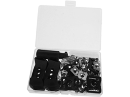 Kit de reparo para capacete esportivo com 49 peças, incluindo parafusos, porcas, clipes e viseira.