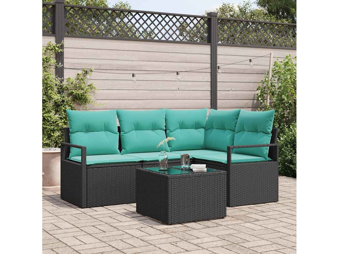Vidaxl Conjunto De Sofás Com Almofada 5 Pcs Preto Vime Pe