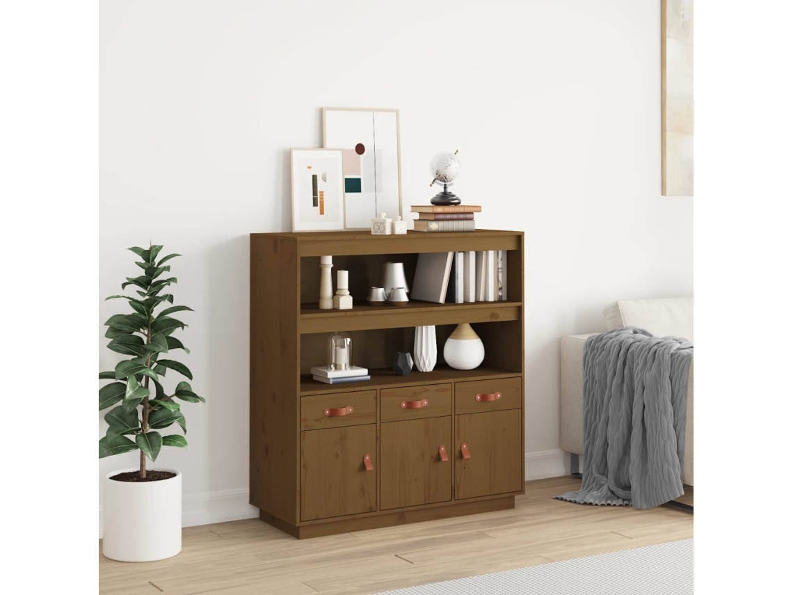Vidaxl Aparador Alto 100x40x108,5 Cm Pinho Maciço Castanho Mel