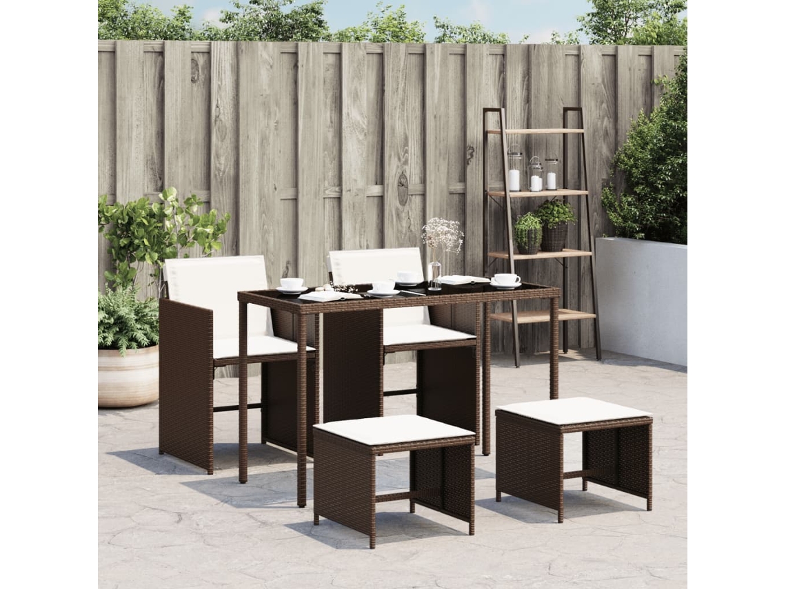 Conjunto 5 Peças Jantar P/ Jardim C/ Almofadões Vime Pe Castanho Dkd Home Decor