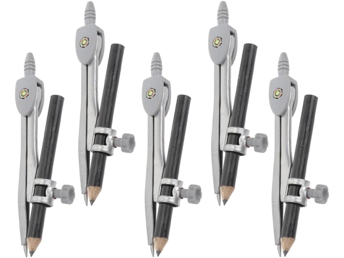 Conjunto de 5 Compassos de Desenho Precisos em Metal e Plástico para Estudantes em Plástico, para Escritório CHABERLU