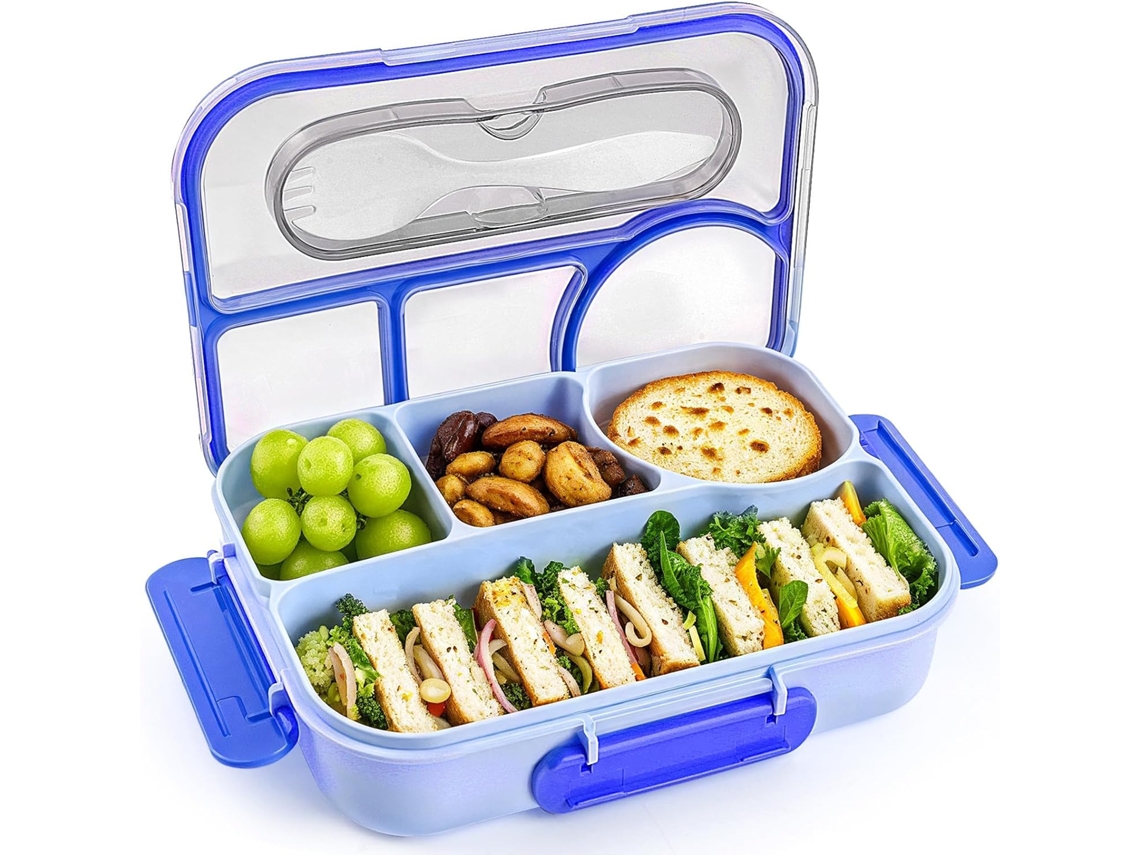 Lancheira Bento Para Adultos, 4 Compartimentos, Resistente A Quedas, Pode Ser Lavada Na Lava-louças E Feita De Materiais Livre De Bpa, Azul
