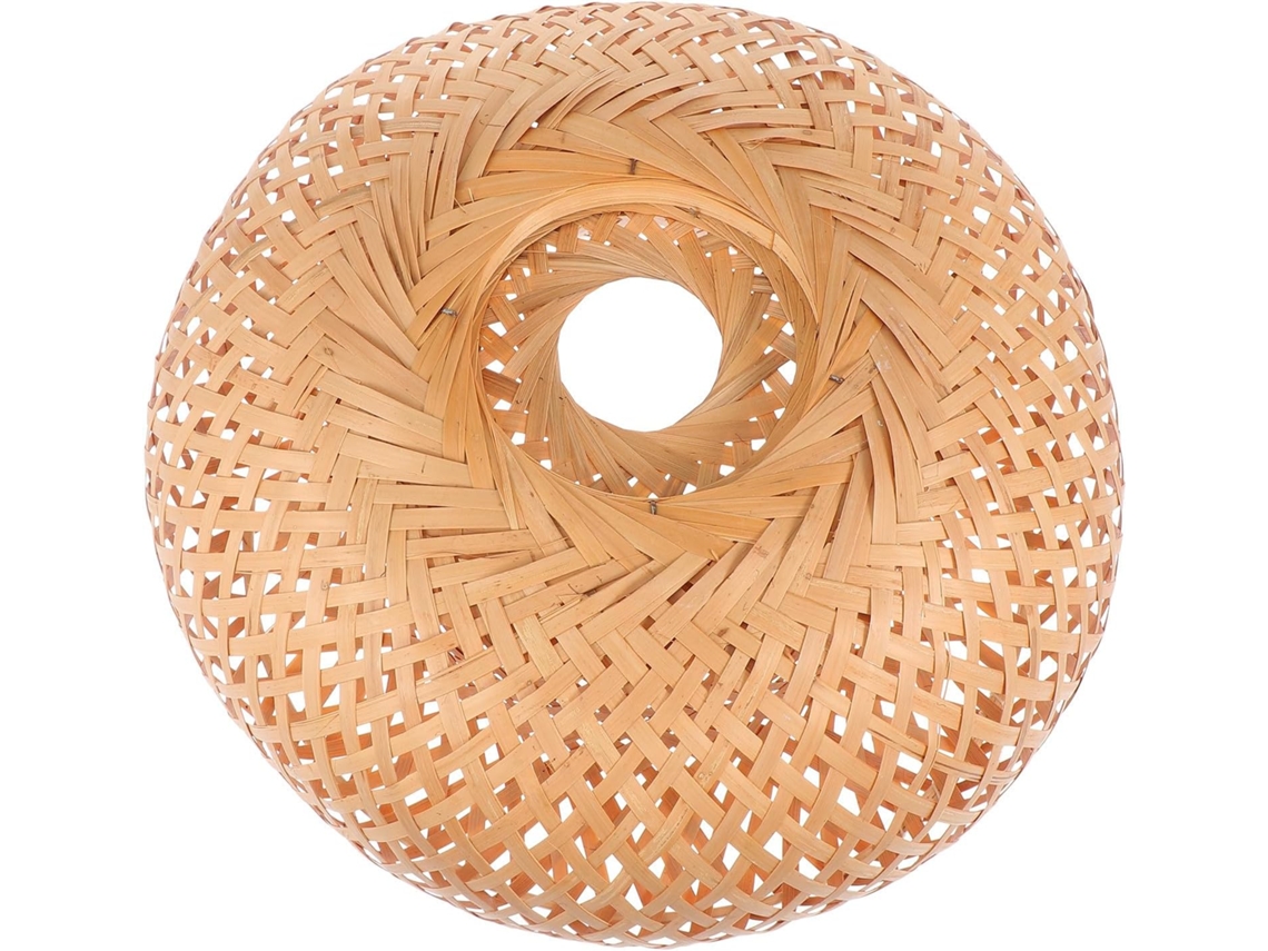 Abajur Artesanal De Bambu Trançado Em Dupla Camada, 30 Cm, Cáqui, Rústico E Resistente.