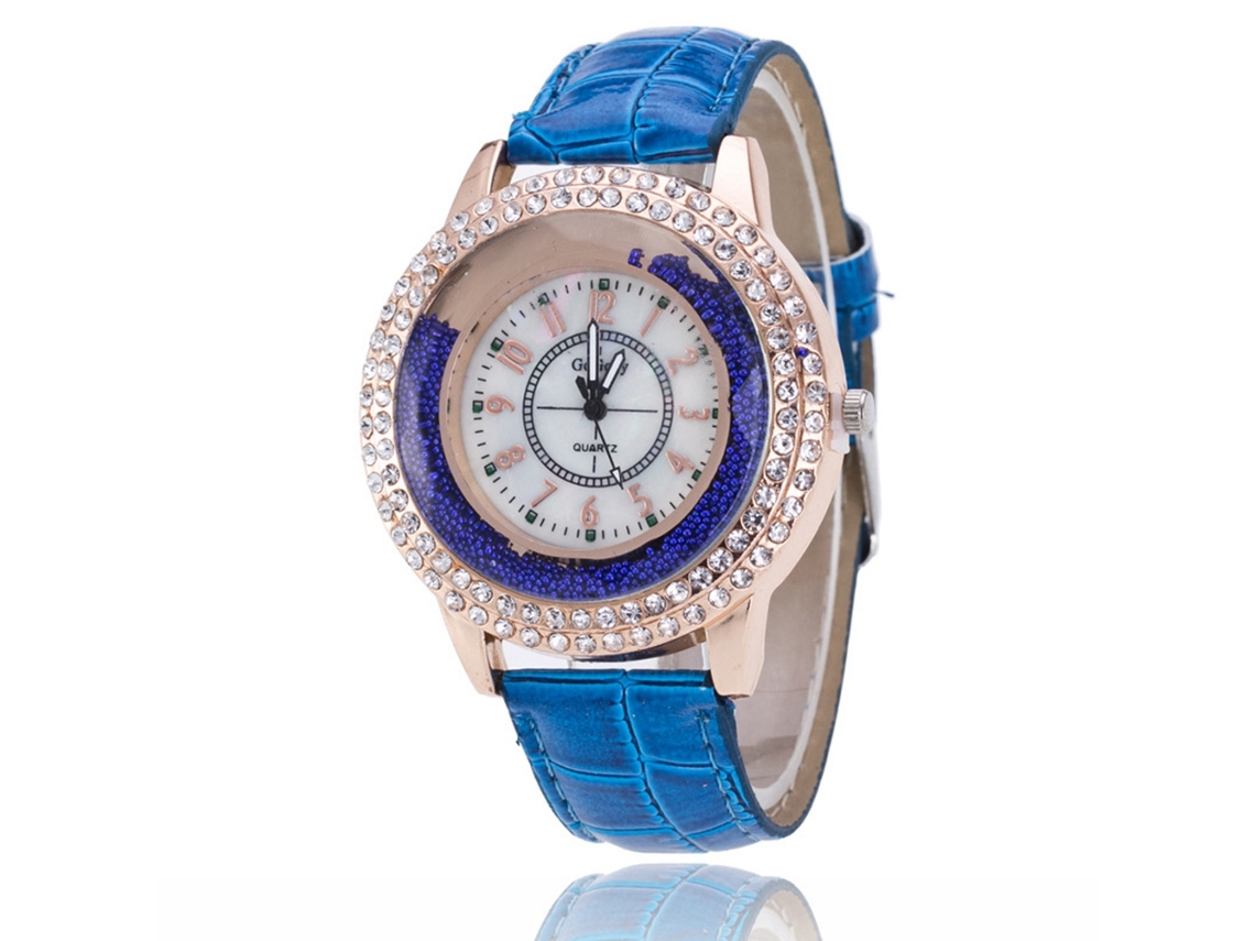 Relógio de Pulso de Quartzo com Pulseira de Couro Pu Estilo Fashion Azul Royal