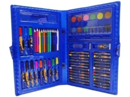 Maleta Pintura Infantil 48 Peças Azul Kit Canetinhas Giz Lápis Cor Aquarela, Educativo Desenhos In Gokoco
