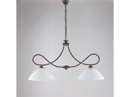Dallas Lustre Em Ferro Laqueado Preto Com Deco Efeito Ferrugem E Acabamento Em Ouro Antigo Com Difusores De Vidro D. 13 Alabastro Branco 2 Luzes Belight