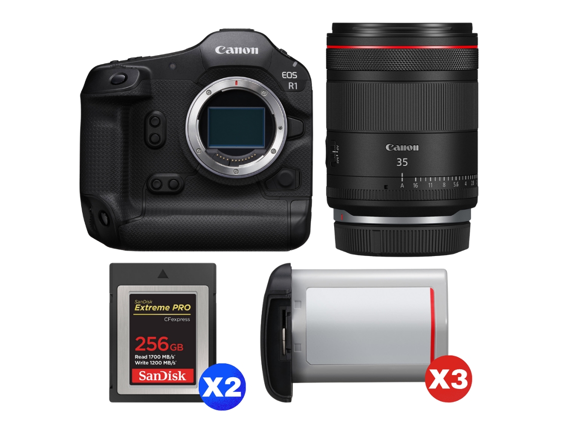 Eos R1 + Rf 35mm F/1.4 L Vcm + 2 Sandisk 256gb Extreme Pro Cfexpress Type B + 3 Canon Lp e19 + Ebook “20 Dicas para Fotos Que Impressionam” CANON