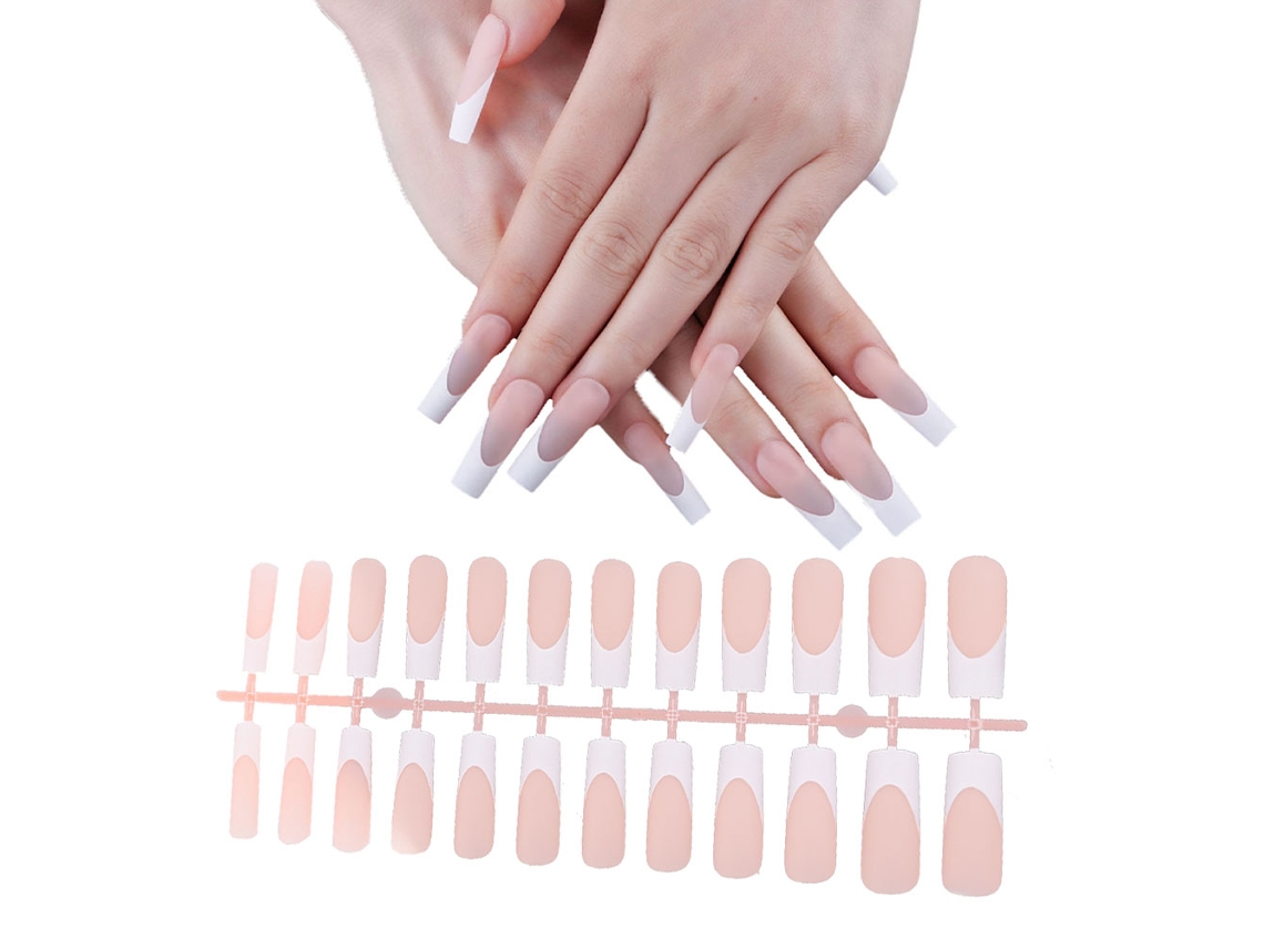 Unhas Postiças Estilo Francês Rosa Branco Unhas Postiças Compridas Paraes E Meninas -Estilo2 ZMDECQNA
