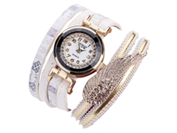 Relógio de Pulso Feminino de Camadas Múltiplas com Strass Decoração Quartzo Branco