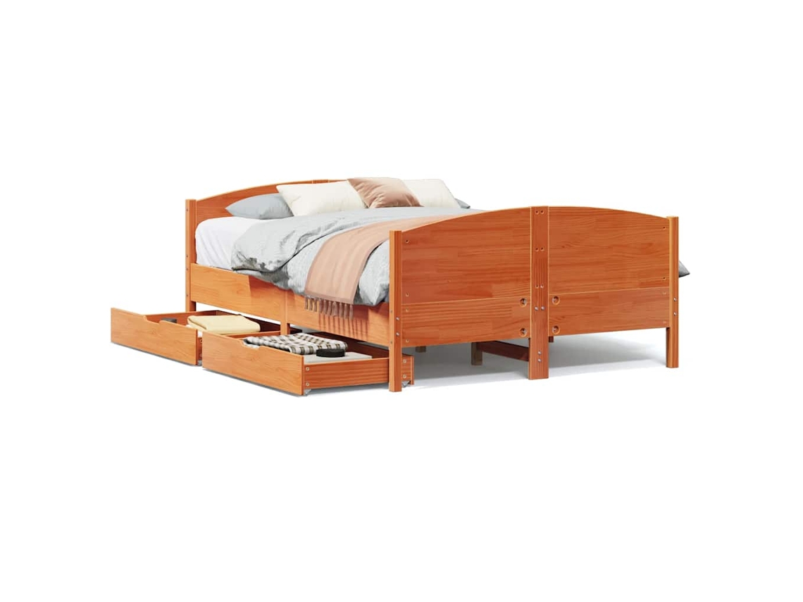 Cama Sem Colchão 140x190 Cm Pinho Maciço Castanho mel MAISON EXCLUSIVE