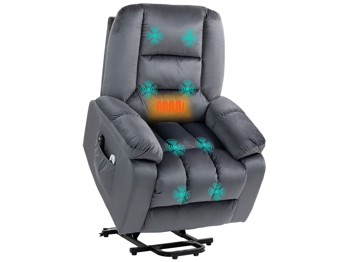 Poltrona de massagem com elevação, 8 motores, controle remoto, cinza, S/MARCA