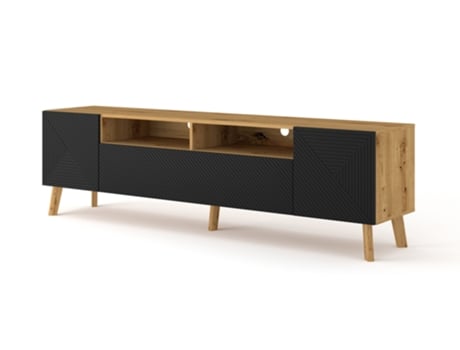 Móvel de TV AKL FURNITURE PRIVATE Luxi (Carvalho Claro e Preto - Madeira engenheirada - 195x42x56 cm)