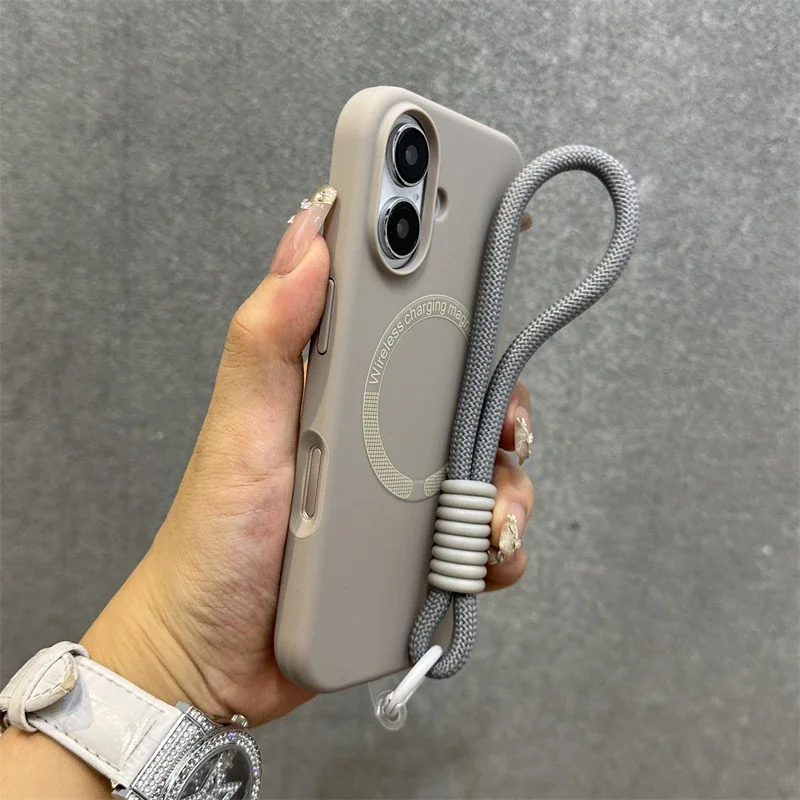 Capa De Silicone Líquido Com Cordão Magsafe E Forro De Microfibra (cinza, Para Iphone 16)
