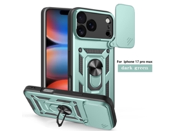 Capa Verde Escura Para Iphone 17 Com Janela Deslizante E Proteção Total Contra Impactos.