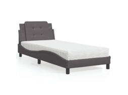 Cama Com Colchão 90x200 Cm Couro Artificial Cinzento