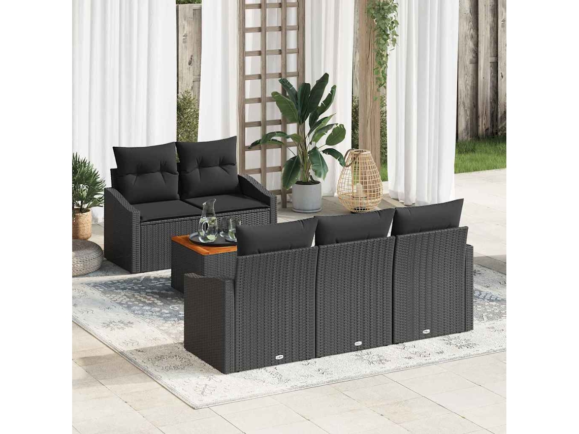 Vidaxl Conjunto De Sofá De Jardim 6 Unid. Preto Vime Pe