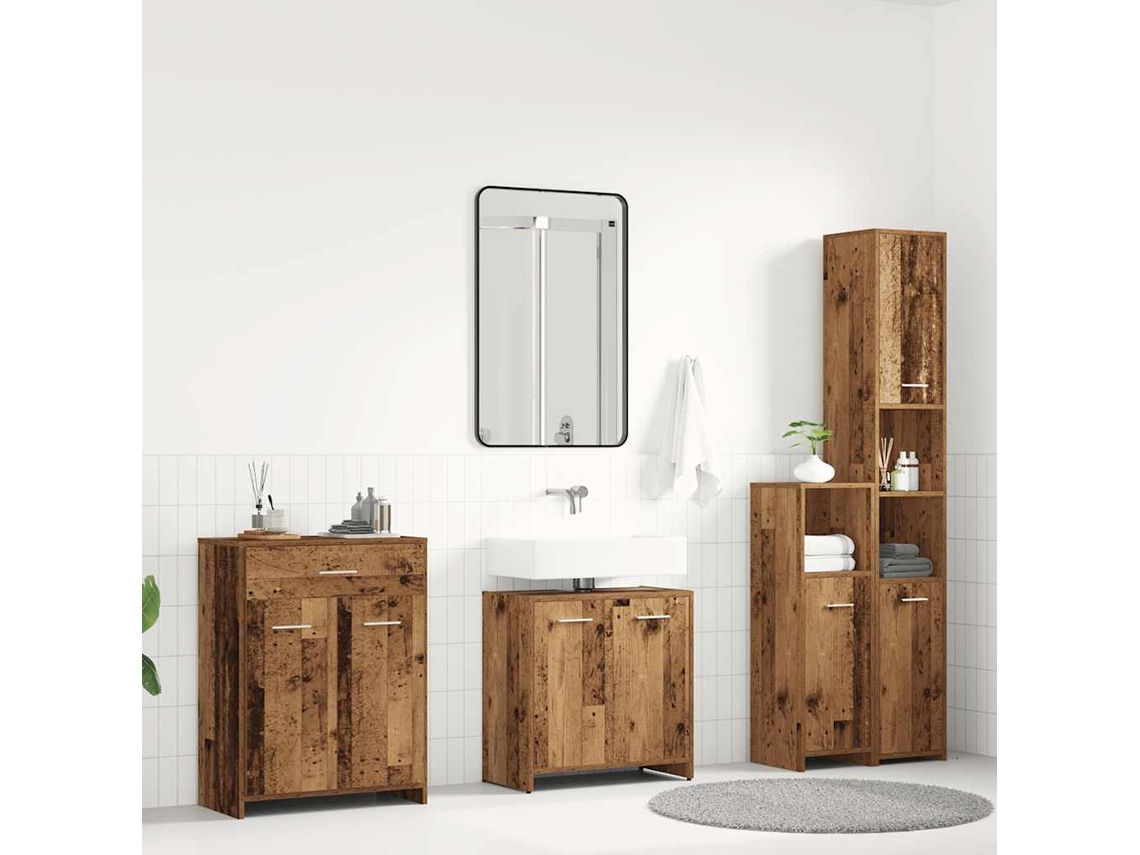 Vidaxl 4 Pcs Conj. Móveis Casa Banho Derivados Madeira Madeira Velha