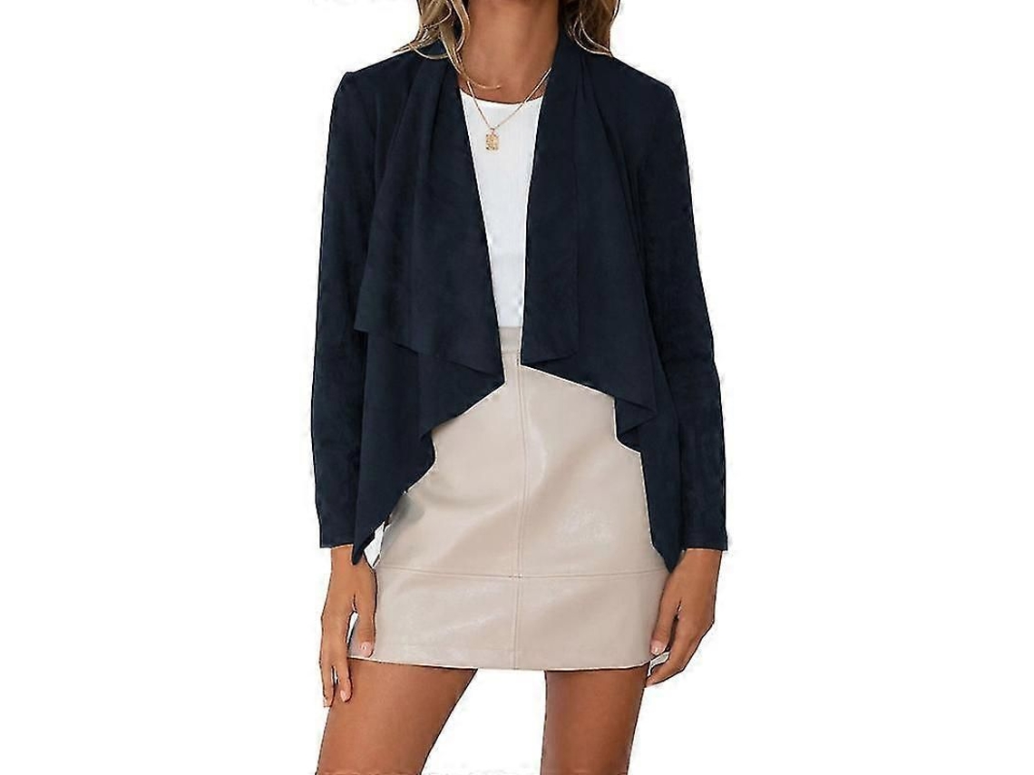Cardigan De Dama De Cor Solida Com Botoes Lapela Manga Longa Para Mulheres Tamanhos S A 3xl Azul Marinho