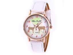 Relógio de quartzo estilo vintage para estudantes, meninos e meninas, com pulseira de tecido branco.