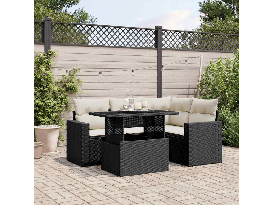 5 Pcs Conjunto Sofás De Jardim Com Almofadões Vime Pe Preto Dkd Home Decor