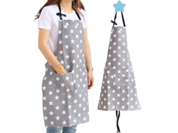 2026 delantal de Cozinha Grey Star para Mulher de Lona de Algodão Ajustável com Bolsos para Adultos