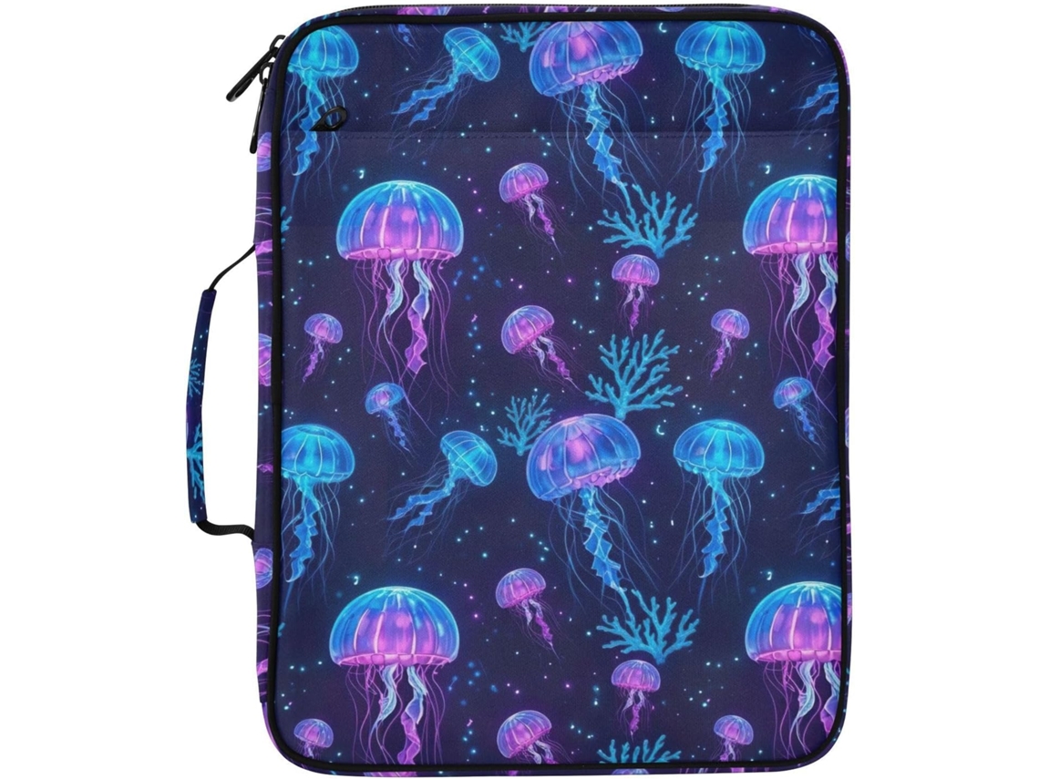 Pasta Expansível Vibrant Jellyfish Com 7 Bolsos, Fichário De 3 Argolas E Fecho Zíper, Ideal Escola, Escritório E