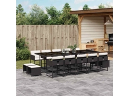 Vidaxl 15 Pcs Conjunto De Jantar P/jardim Com Almofadões Vime Pe Preto