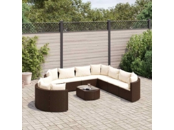 Vidaxl 10 Pcs Conj. Sofás Jardim Com Almofadões Vime Pe Castanho