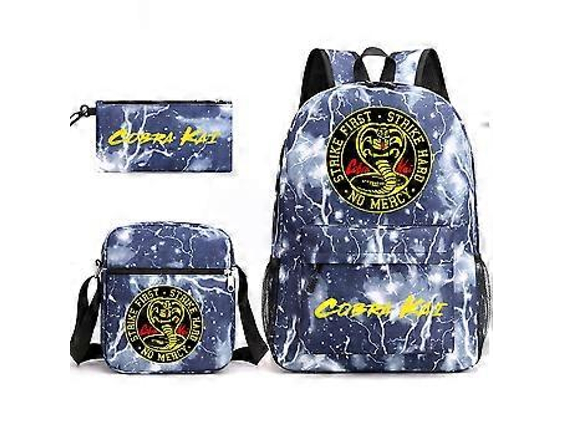 Conjunto De Três Peças Cobra Kai Mochila, Estojo E Bolsa Ombro 16 Aquaforge