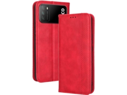 Capa Fólio para Xiaomi Poco M3 HONGWE. Magnética com Porta-Cartões Vermelho