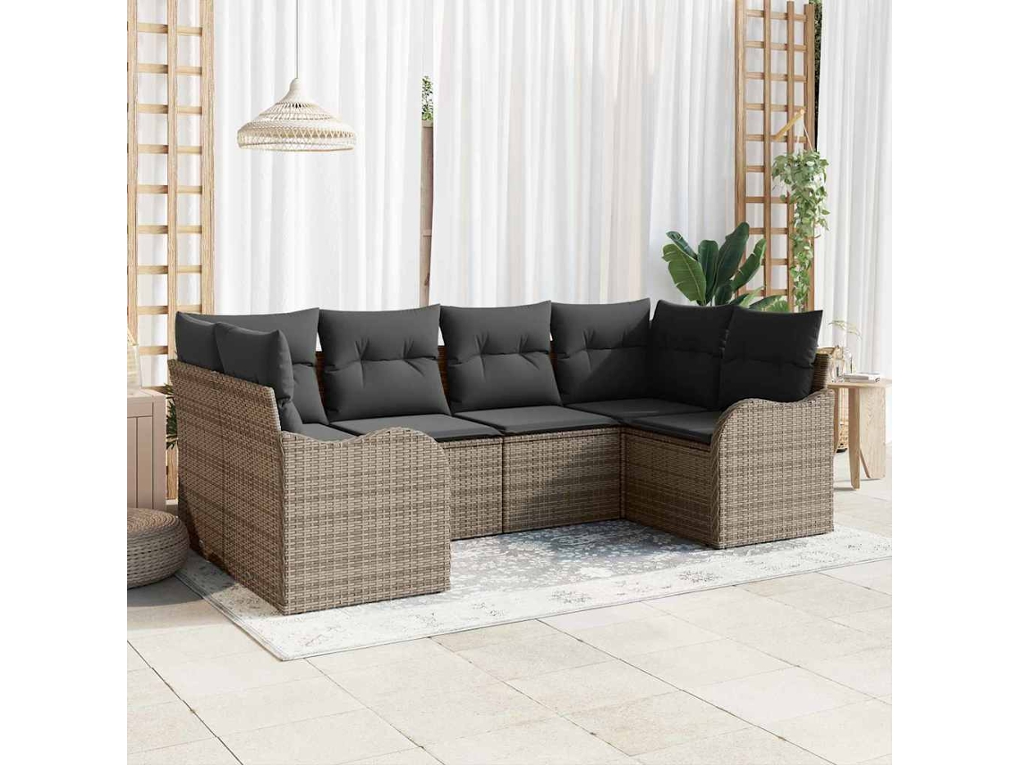 Vidaxl Conjunto De Sofá De Jardim 6 Pcs Cinzeto Rattan Sintético