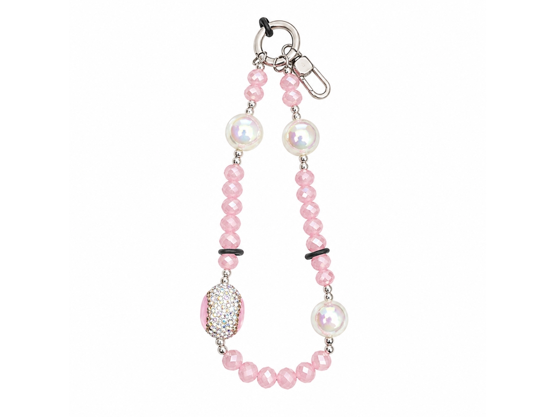 Cordão Para Telemóvel Com Contas Decorativas E Mosquetão Metálico Skyhe Sj002 Rosa Marshmallow