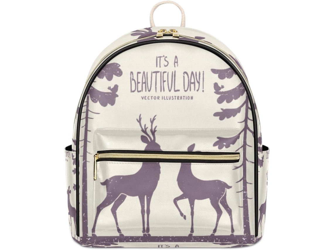 Mochila Tropicallife em Couro com Estampa de Cervo para Mulheres Estampas Pe Impermeável Estampa de Ce