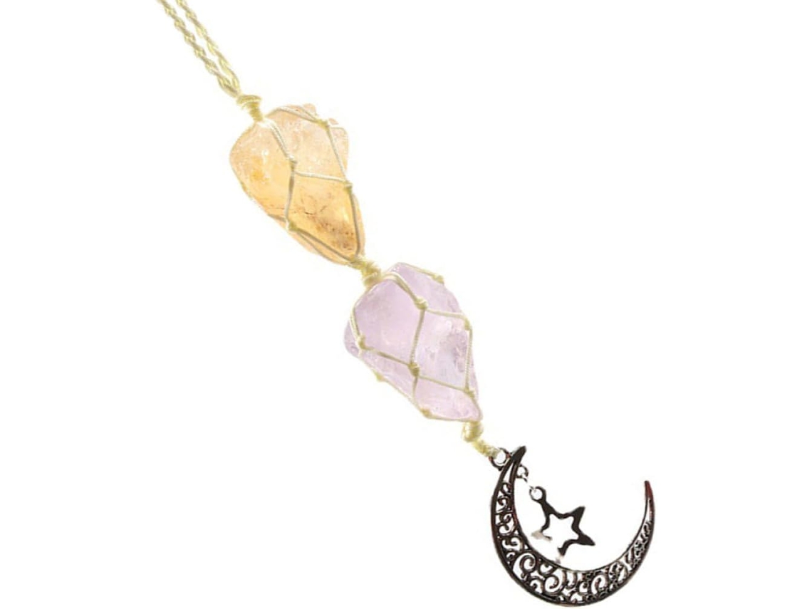 Pingente Pedra Natural 1 Decoração Carro Geométrico Estrela Quartzo Ornamento Interior Peça Lua Rosa GOKOCO