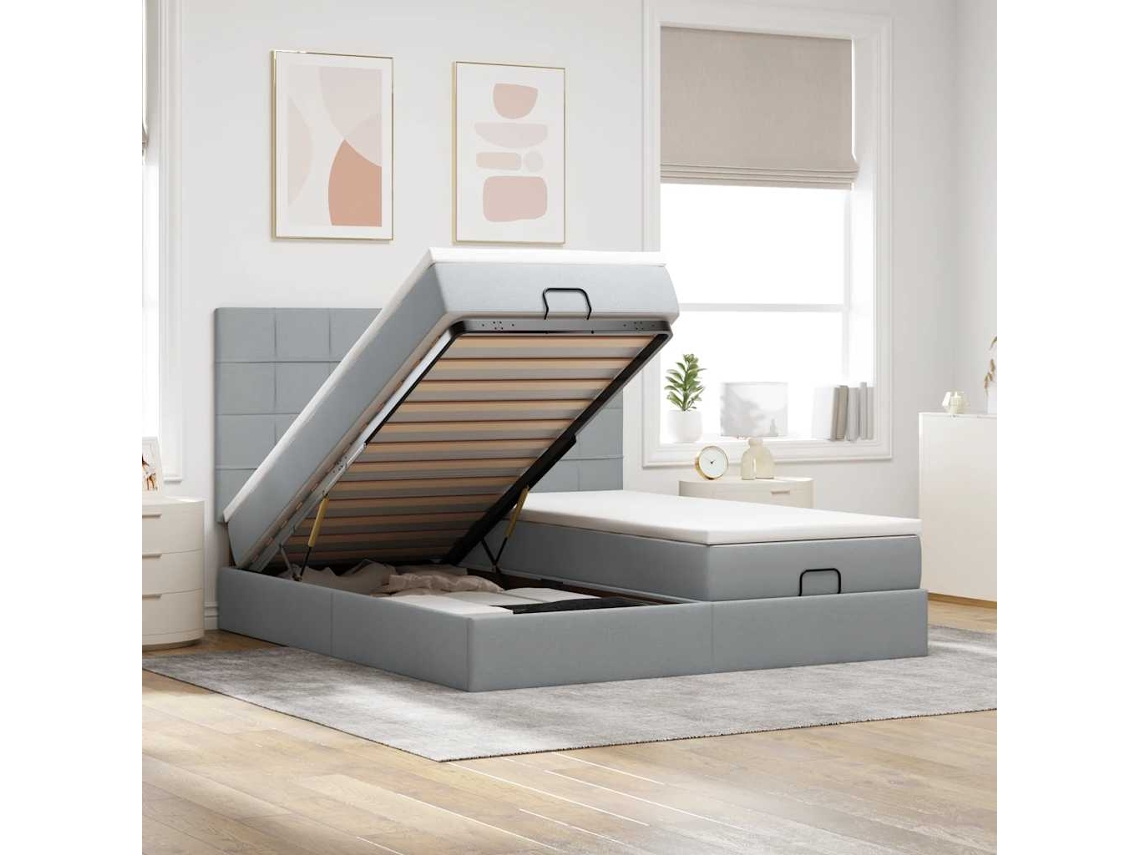 Vidaxl Estrutura De Cama Otomana Com Colchões Tecido Cinzento Claro