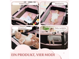 Berço de Viagem 4 em 1 com Colchão, Cama Lateral, Dossel com Flores Rosa | NORTHIX